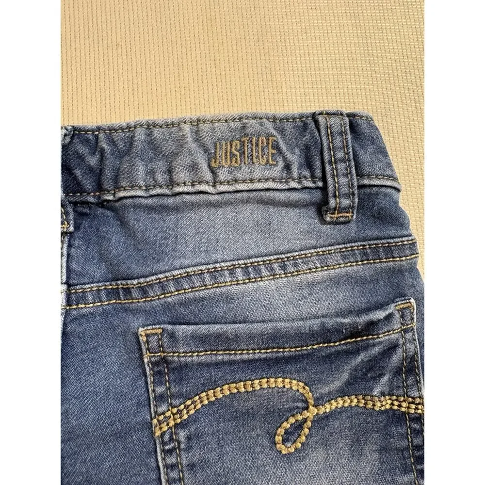 Justice Girls Denim Blue Jean Shorts Size 12 Rolled Cuff Faded
